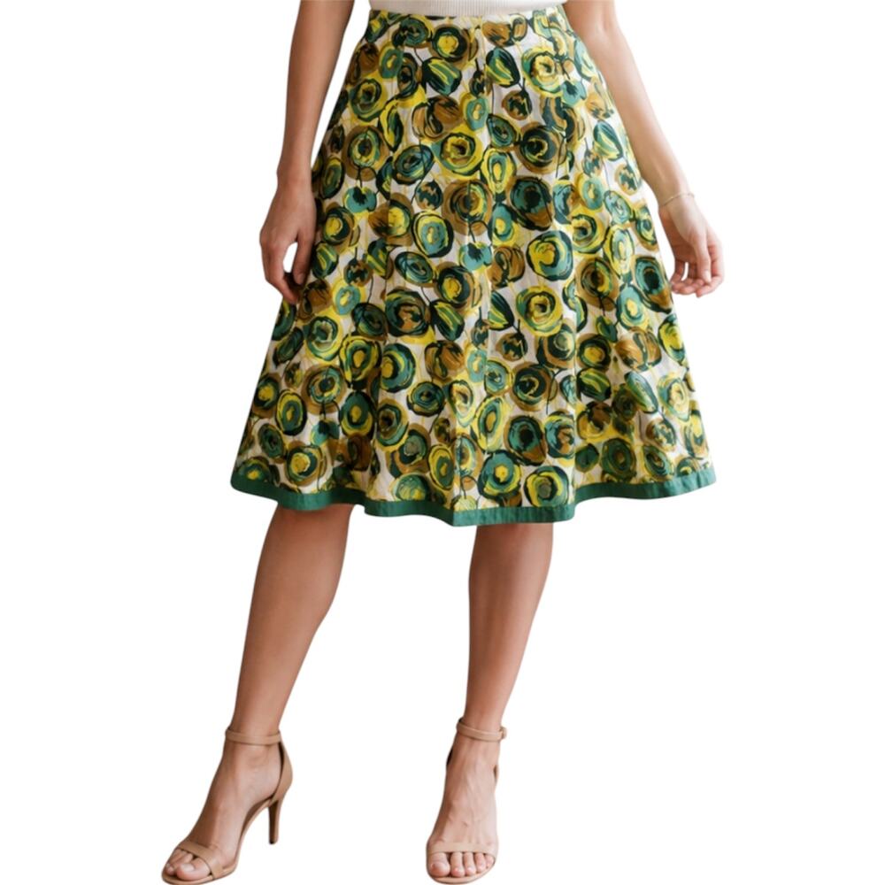 Boden Floral A Line Skirt High Waisted Pull On Elastic Waist Cotton Green 10R